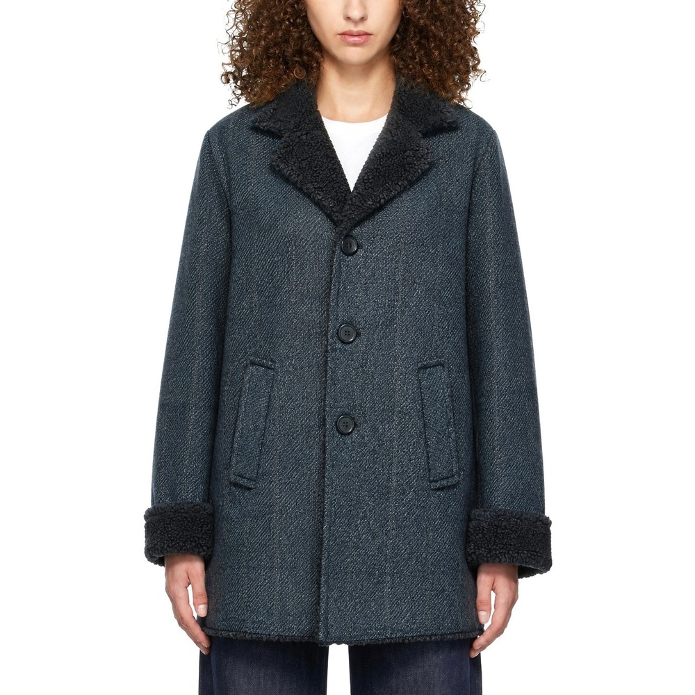 Y2K 90s Dolce & Gabbana Wool Tweed Shearling Coat Women IT44 US8/9/10 Gray Plaid
